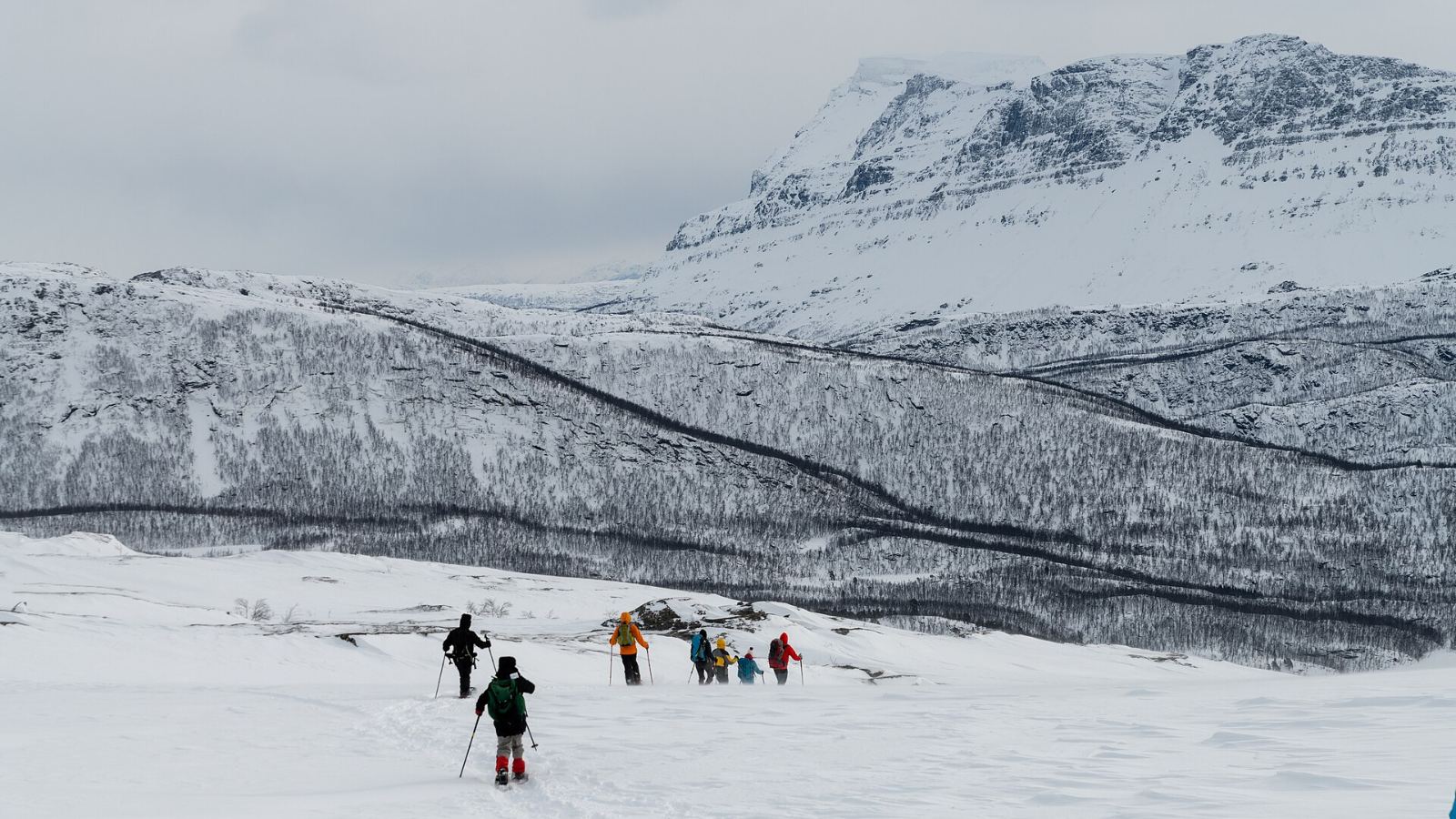 Schneeschuhwanderung auf einem verschneiten Plateau
